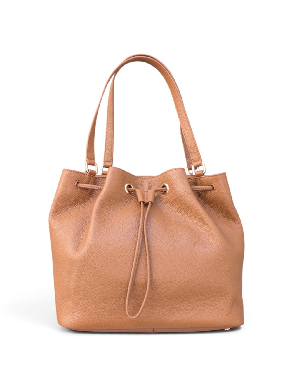 Quince Italian Leather Triple-Compartment Bucket Bag, Cognac w/ Gold Hardware